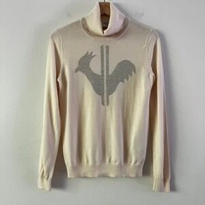 Rossignol Cream Turtleneck Sweater with Gray Rooster Logo